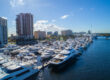 Aerial image of a marina with yachts in Fort Lauderdale during FLIBS